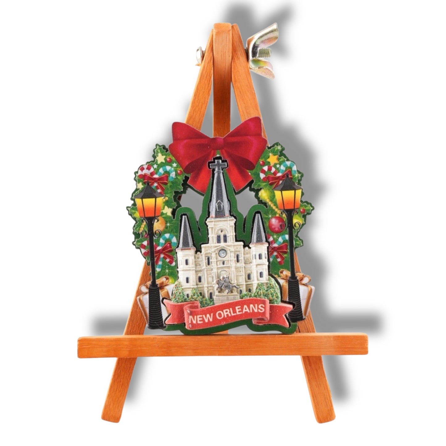 Saint Louis Cathedral Holiday Wreath Magnet - local art - Refrigerator Magnets - New Orleans Souvenir