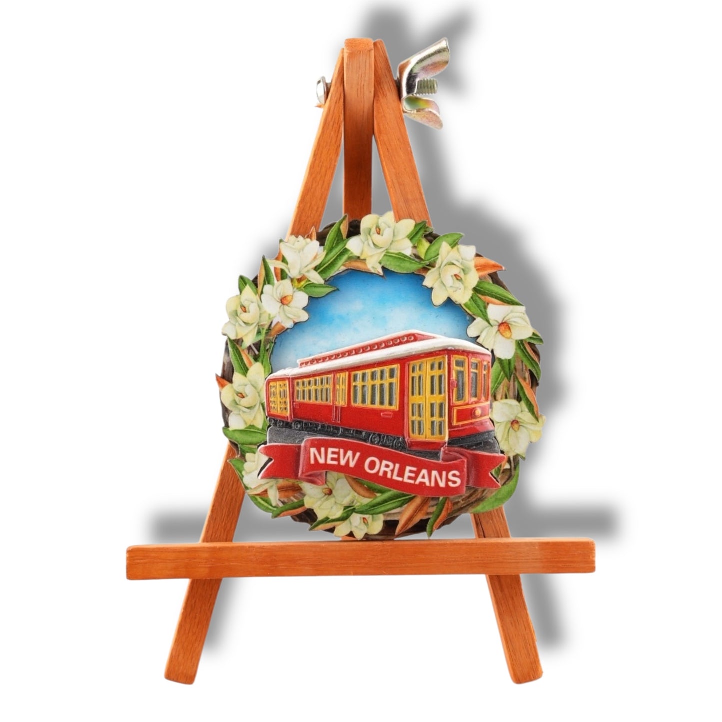 Red Street Car With Magnolia Flower Magnet - vibrant, colorful - Refrigerator Magnets - New Orleans Souvenir