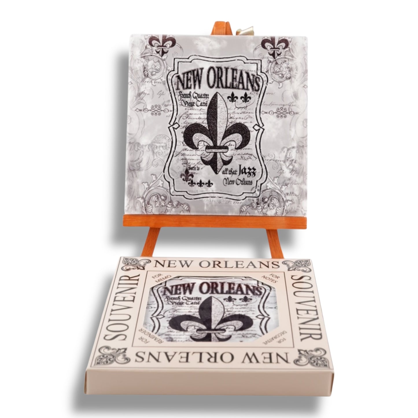 Fleur De Lis Black & White Ceramic Coaster - local art, durable - Coasters - New Orleans Souvenir