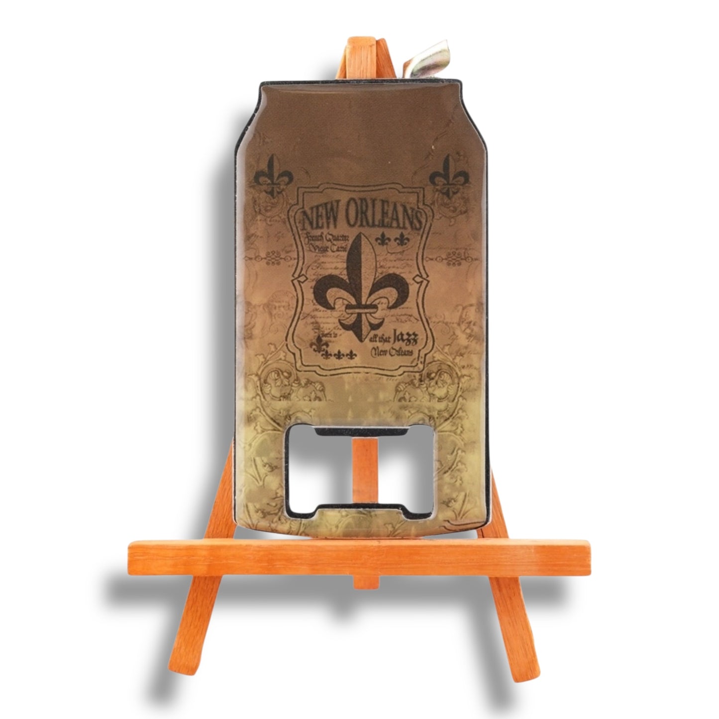 Fleur De Lis Black & Gold Can-Shaped Opener - local art - Bottle Openers - New Orleans Souvenir