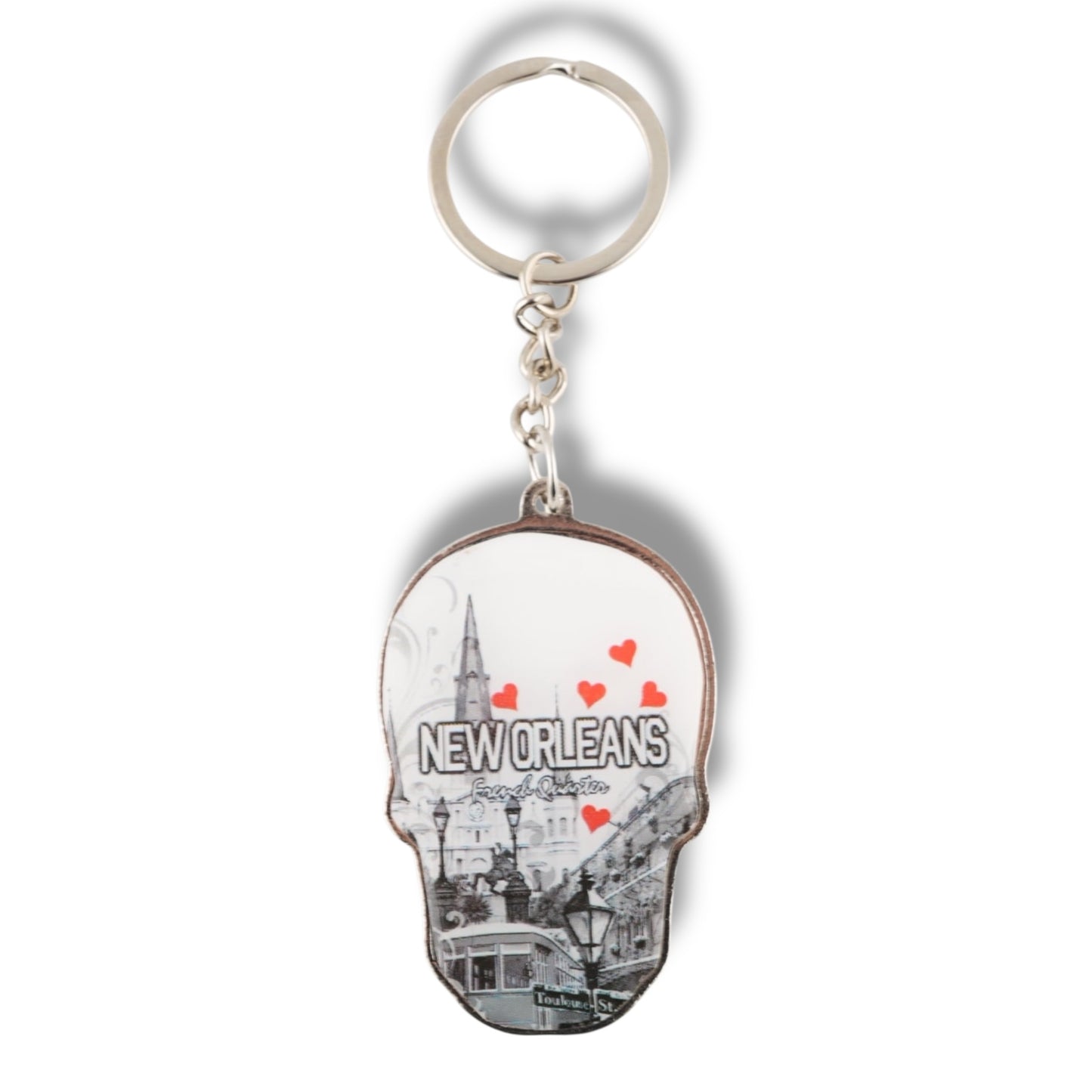 Cityscape With Hearts Metal Keychain - durable - Keychains - New Orleans Souvenir