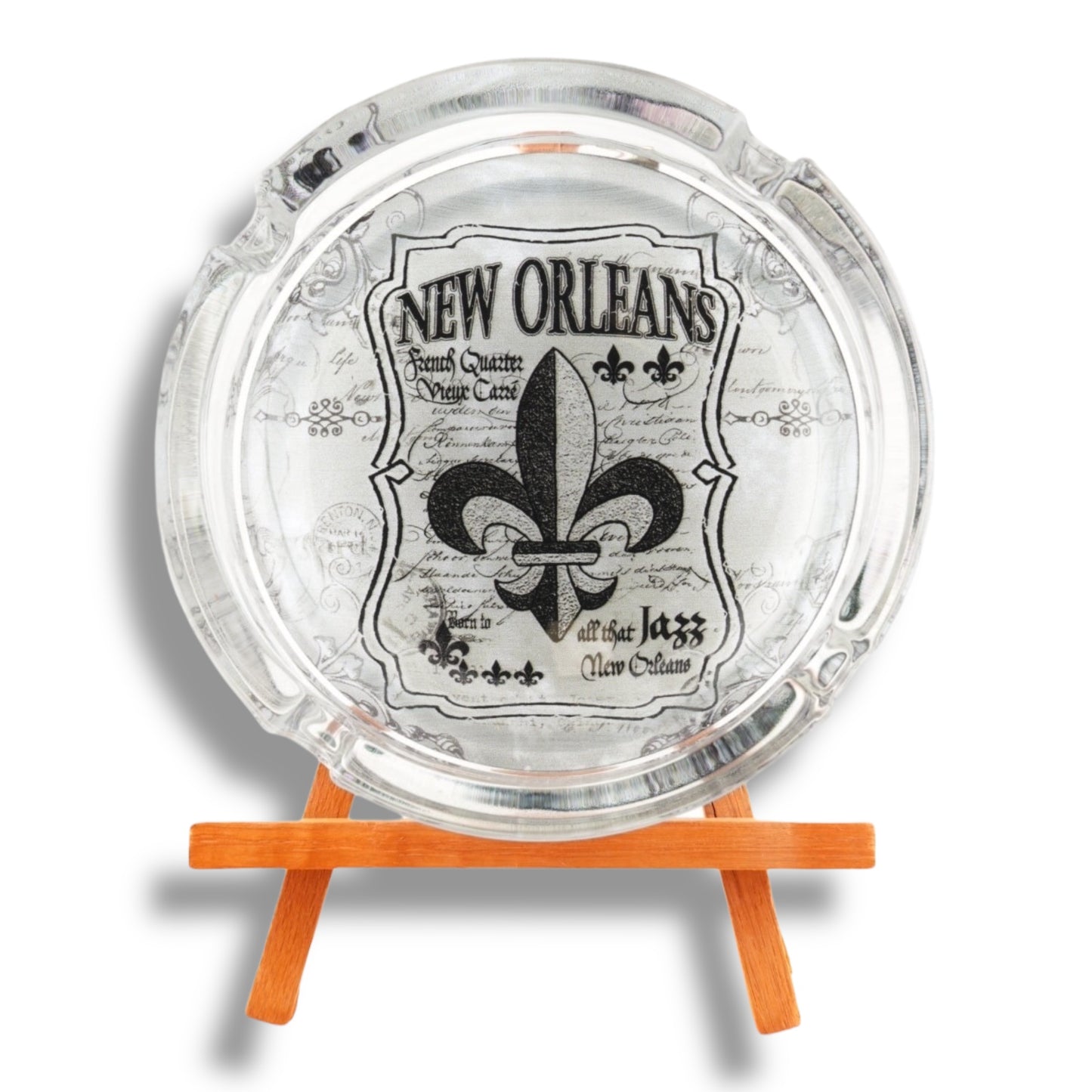 Fleur De Lis Black & White Round Ashtray - Ashtrays - New Orleans Souvenir
