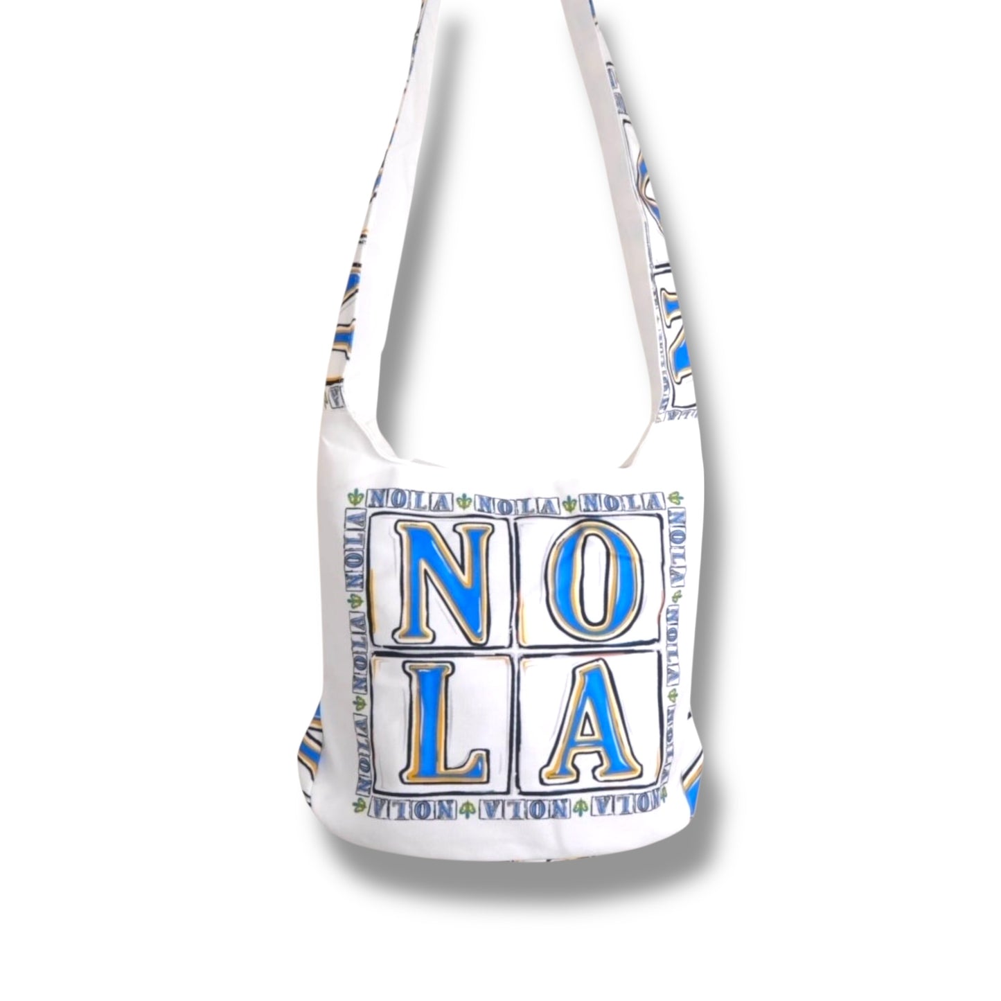 NOLA White & Blue Shoulder Bag - Tote Bags - New Orleans Souvenir