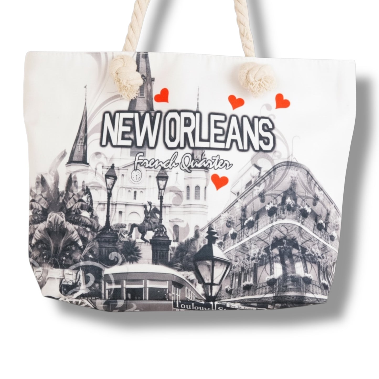 Cityscape With Hearts Tote Bag - local art, durable - Tote Bags - New Orleans Souvenir