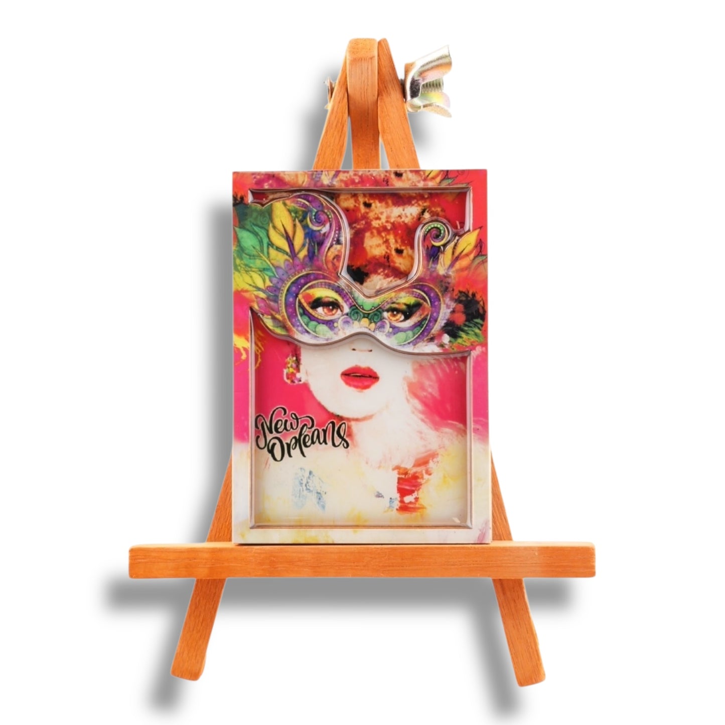 Mardi Gras Face Wooden Magnet - local art - Refrigerator Magnets - New Orleans Souvenir