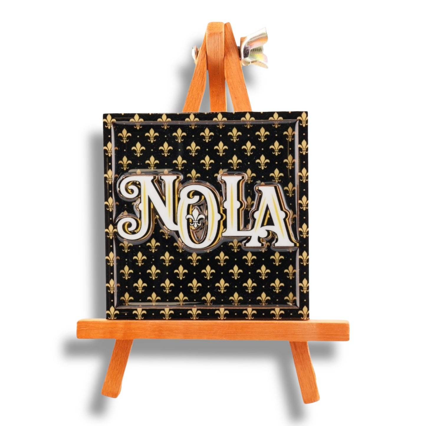 NOLA Black & Gold Wooden Magnet - Refrigerator Magnets - New Orleans Souvenir
