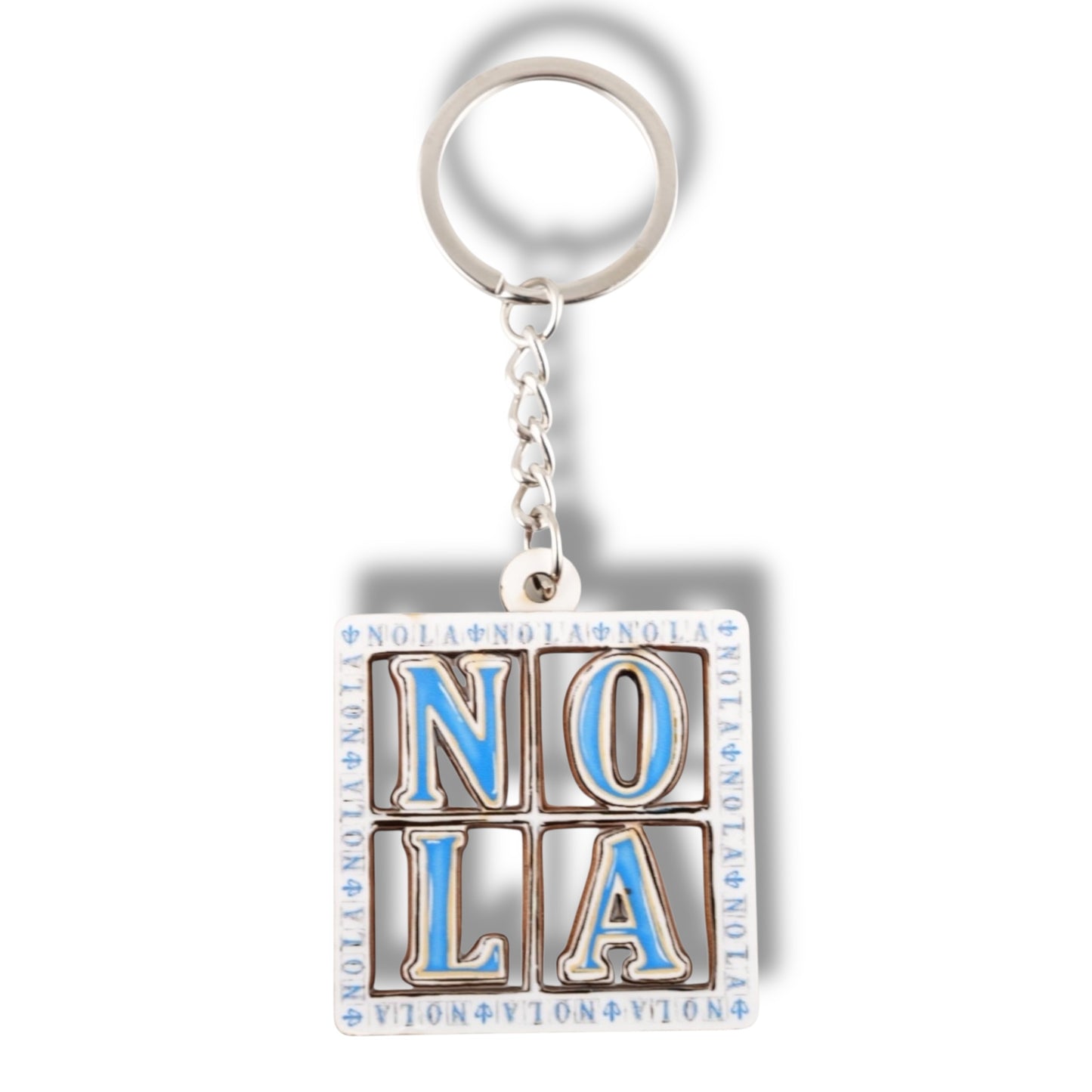 NOLA White & Blue Wooden Keychain - local art - Keychains - New Orleans Souvenir