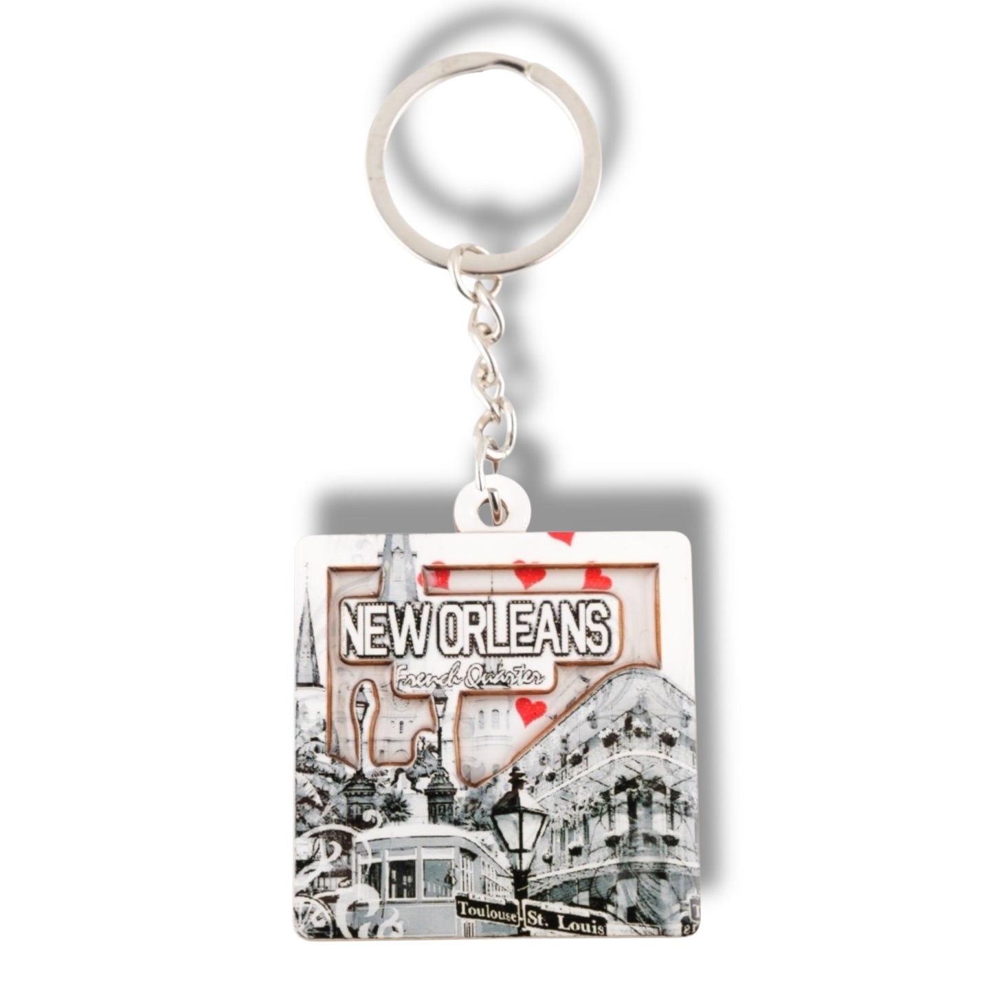 Cityscape With Hearts Wooden Keychain - Keychains - New Orleans Souvenir