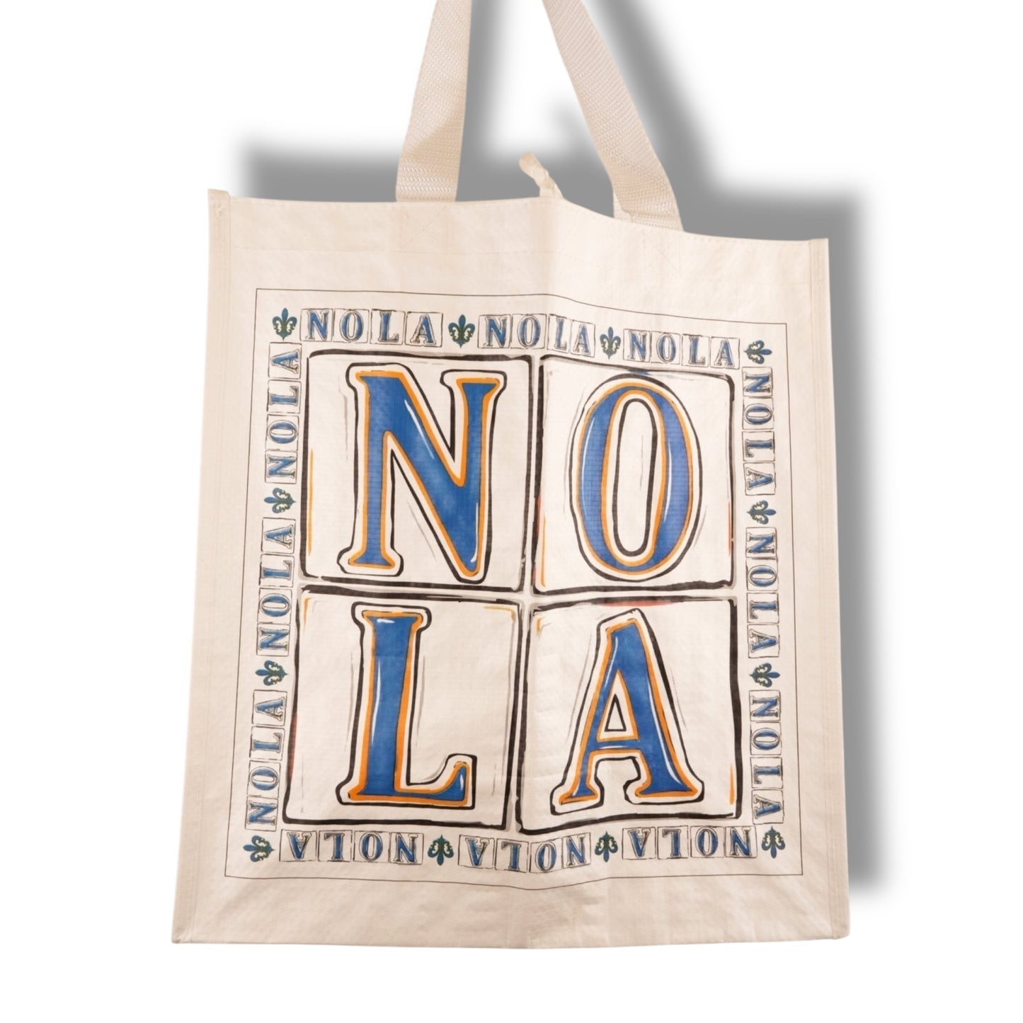 NOLA White & Blue Small Woven Tote Bag (14"W X 15"H) - local art - Tote Bags - New Orleans Souvenir