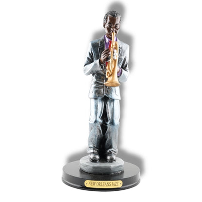 New Orleans Jazz Trumpet Player With Wooden Base - vibrant, colorful - Statues, Figurines & Sculptures