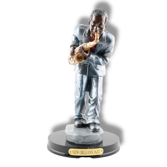 New Orleans Jazz Sax Player With Wooden Base - Statues, Figurines & Sculptures - Local Art - Locally Designed