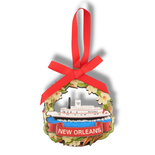 Steam Boat With Magnolia Flower Ornament - local art - Holiday Ornaments - New Orleans Souvenir