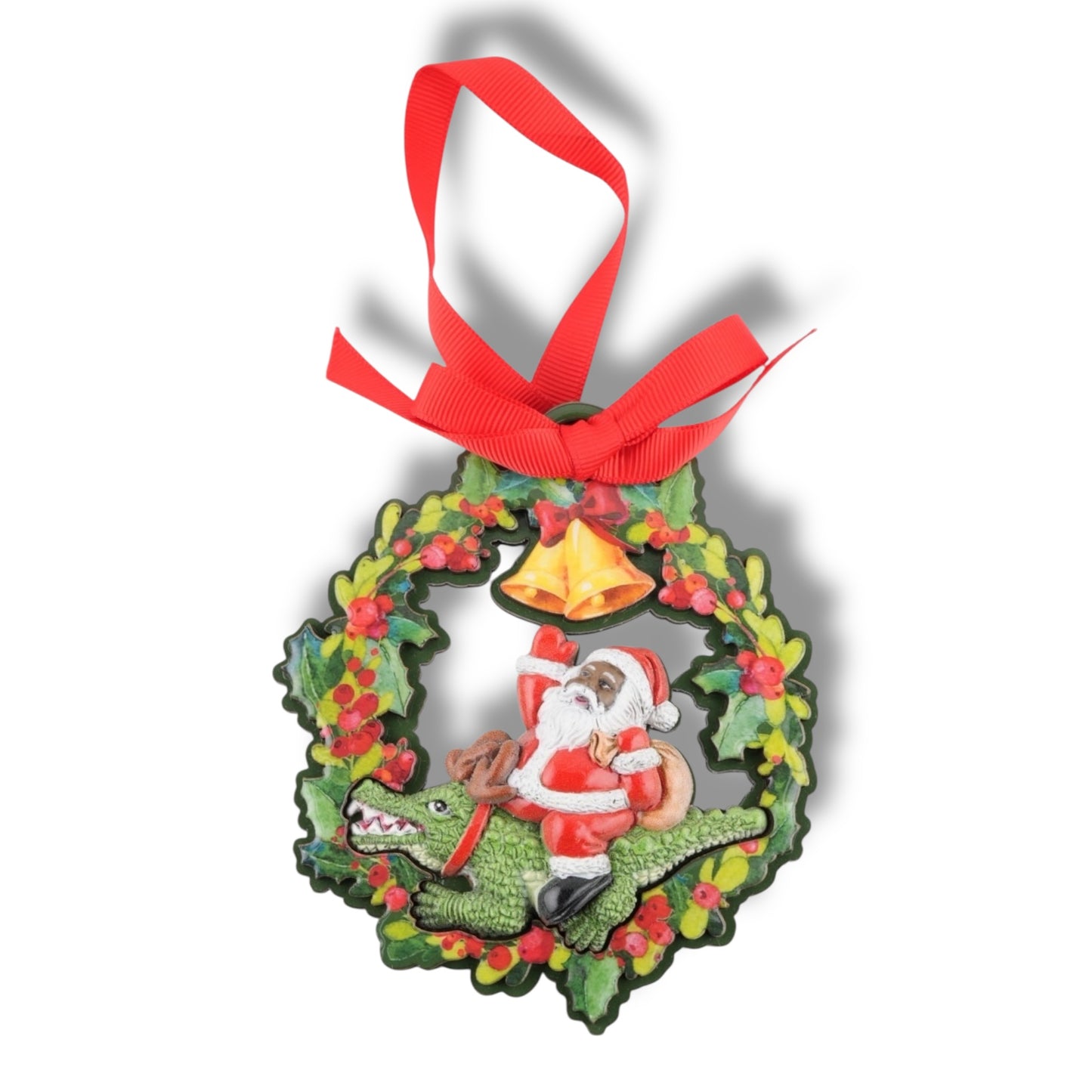 Black Santa Sitting On Alligator Ornament - local art - Holiday Ornaments - New Orleans Souvenir