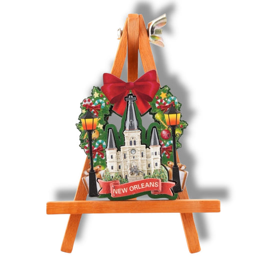 Saint Louis Cathedral Holiday Wreath Magnet - local art - Refrigerator Magnets - New Orleans Souvenir
