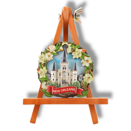 Saint Louis Cathedral With Magnolia Flower Magnet - Refrigerator Magnets - New Orleans Souvenir