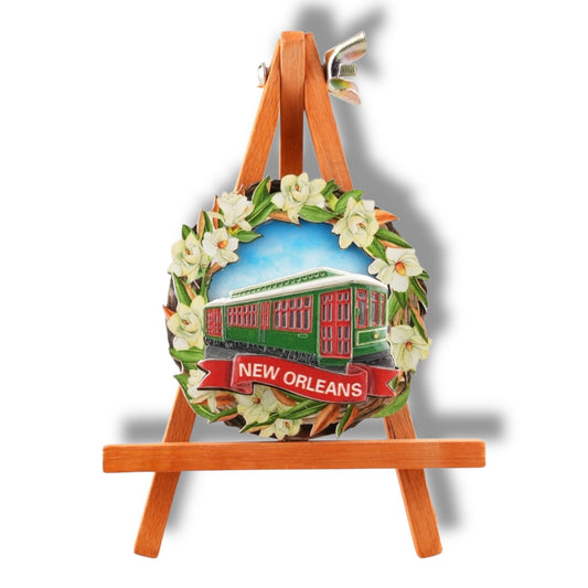 Green Street Car With Magnolia Flower Magnet - vibrant - Refrigerator Magnets - New Orleans Souvenir