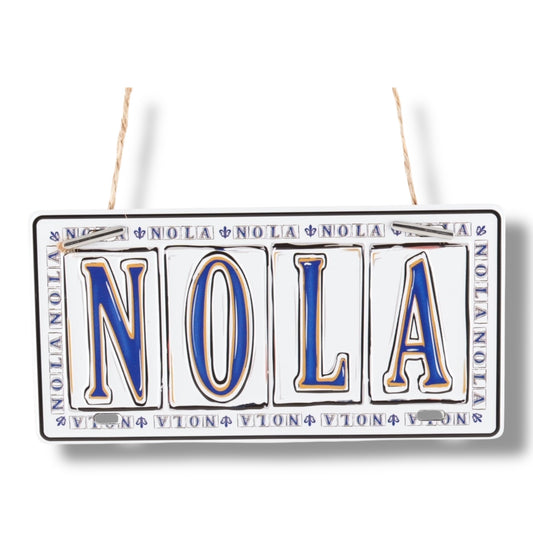 NOLA White & Blue Metal Street Sign Ornament - Holiday Ornaments - New Orleans Souvenir