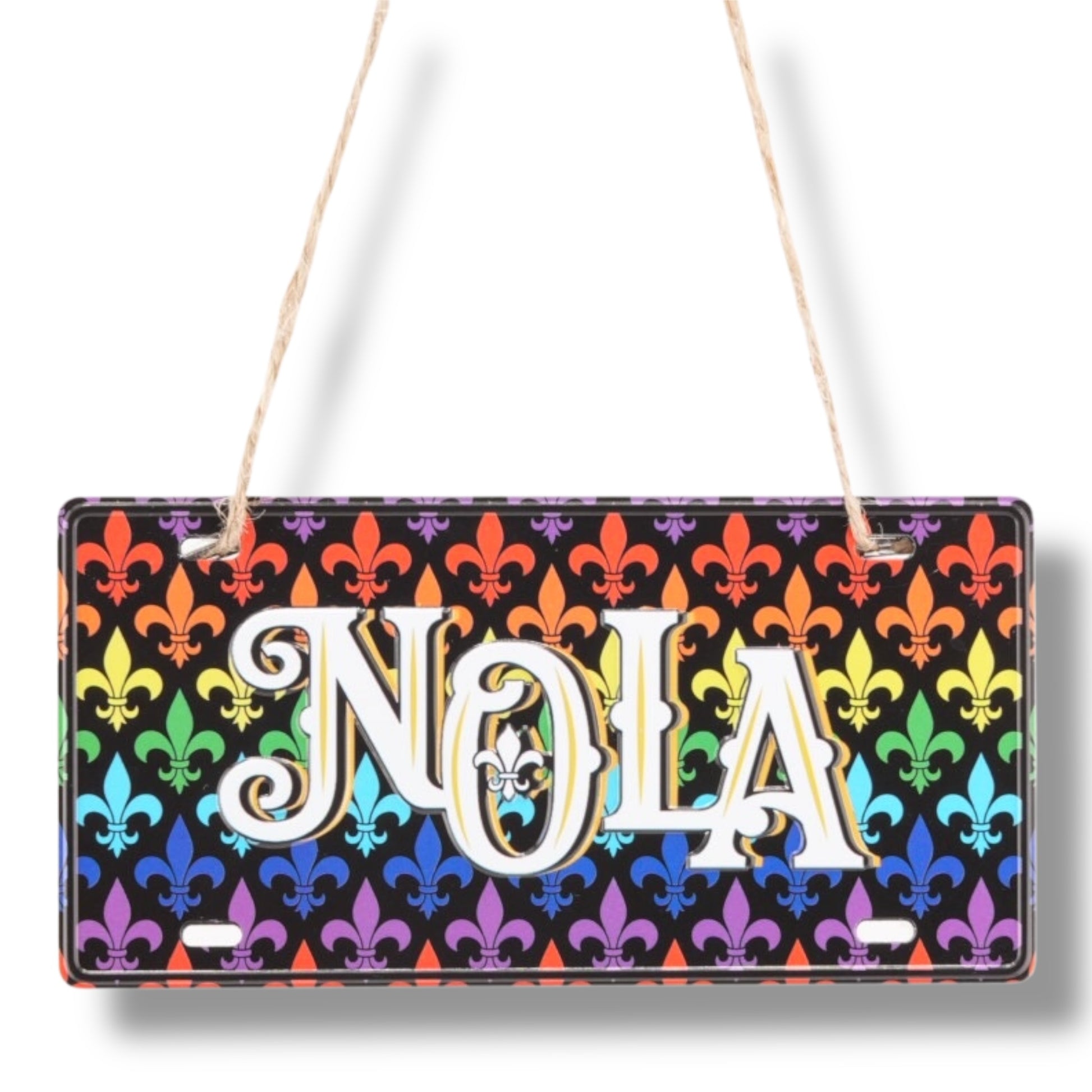 NOLA Rainbow Metal Street Sign Ornament - vibrant - Holiday Ornaments - New Orleans Souvenir