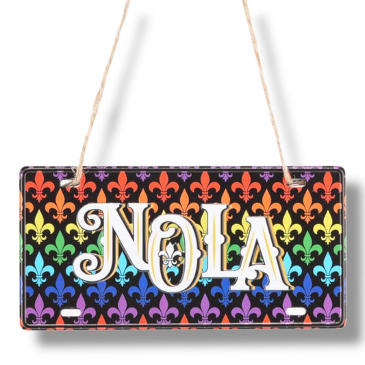 NOLA Rainbow Metal Street Sign Ornament - vibrant - Holiday Ornaments - New Orleans Souvenir