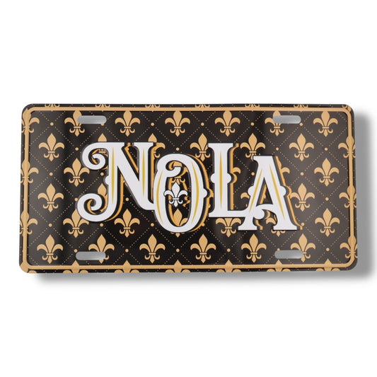 NOLA Black & Gold License Plate - local art - Signs - New Orleans Souvenir
