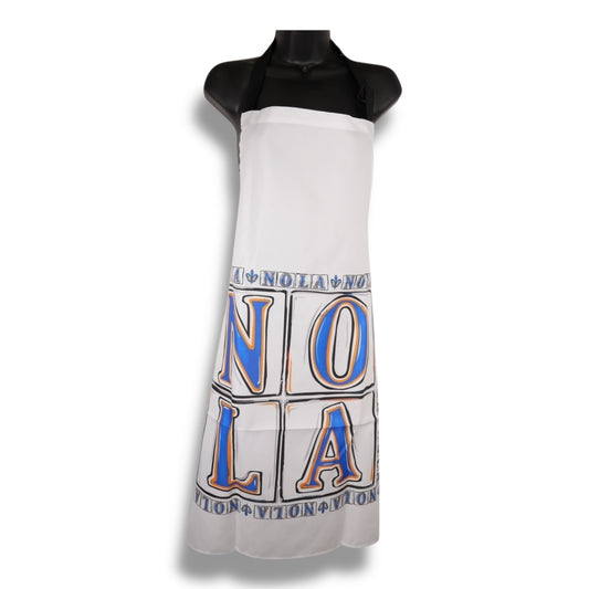 NOLA White & Blue Apron - local art - Aprons - New Orleans Souvenir