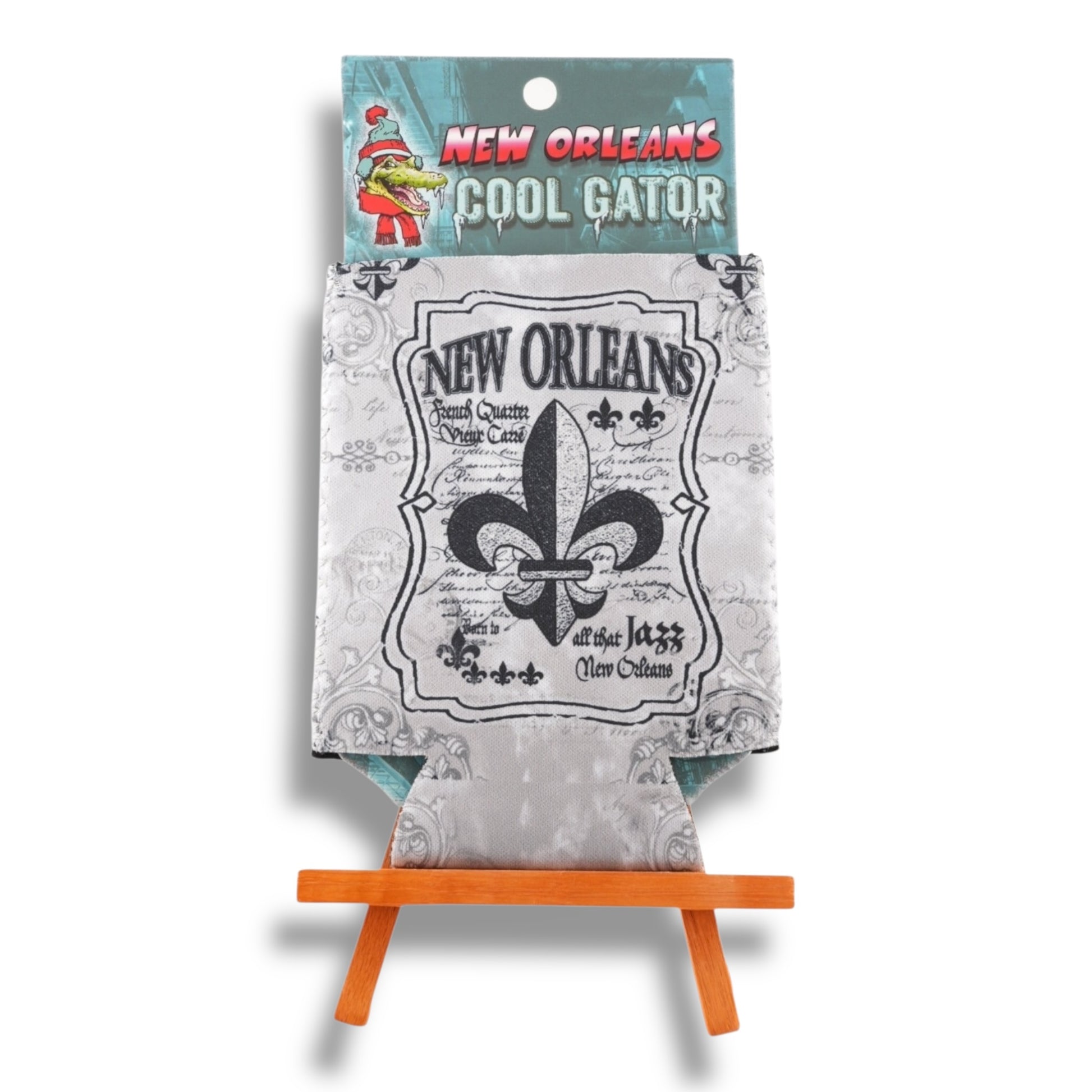 Fleur De Lis Black & White Can Cooler - Bottle Sleeves & Coolers - New Orleans Souvenir