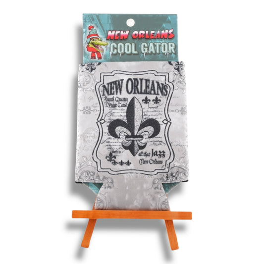 Fleur De Lis Black & White Can Cooler - Bottle Sleeves & Coolers - New Orleans Souvenir