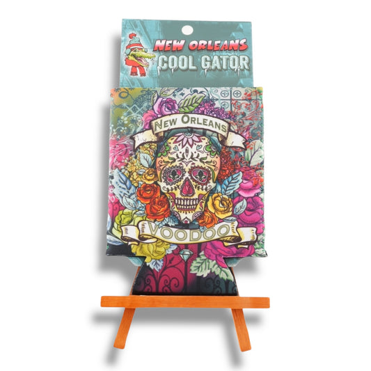 Green Voodoo Skeleton Can Cooler - local art - Bottle Sleeves & Coolers - New Orleans Souvenir