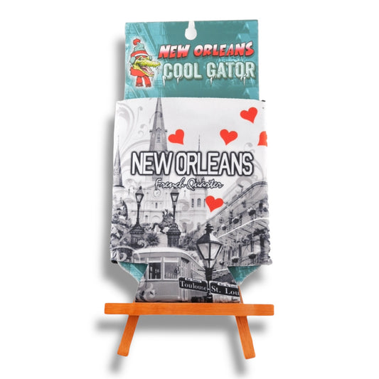 Cityscape With Hearts Can Cooler - local art - Bottle Sleeves & Coolers - New Orleans Souvenir