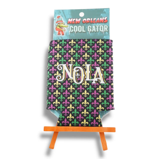 NOLA Mardi Gras Can Cooler - local art - Bottle Sleeves & Coolers - New Orleans Souvenir
