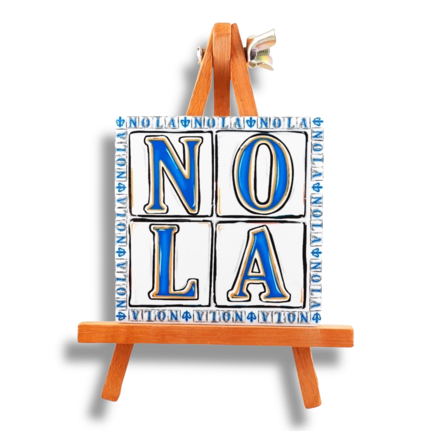 NOLA White & Blue Ceramic Magnet - local art, durable - Refrigerator Magnets - New Orleans Souvenir