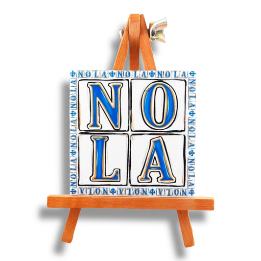 NOLA White & Blue Ceramic Magnet - local art, durable - Refrigerator Magnets - New Orleans Souvenir