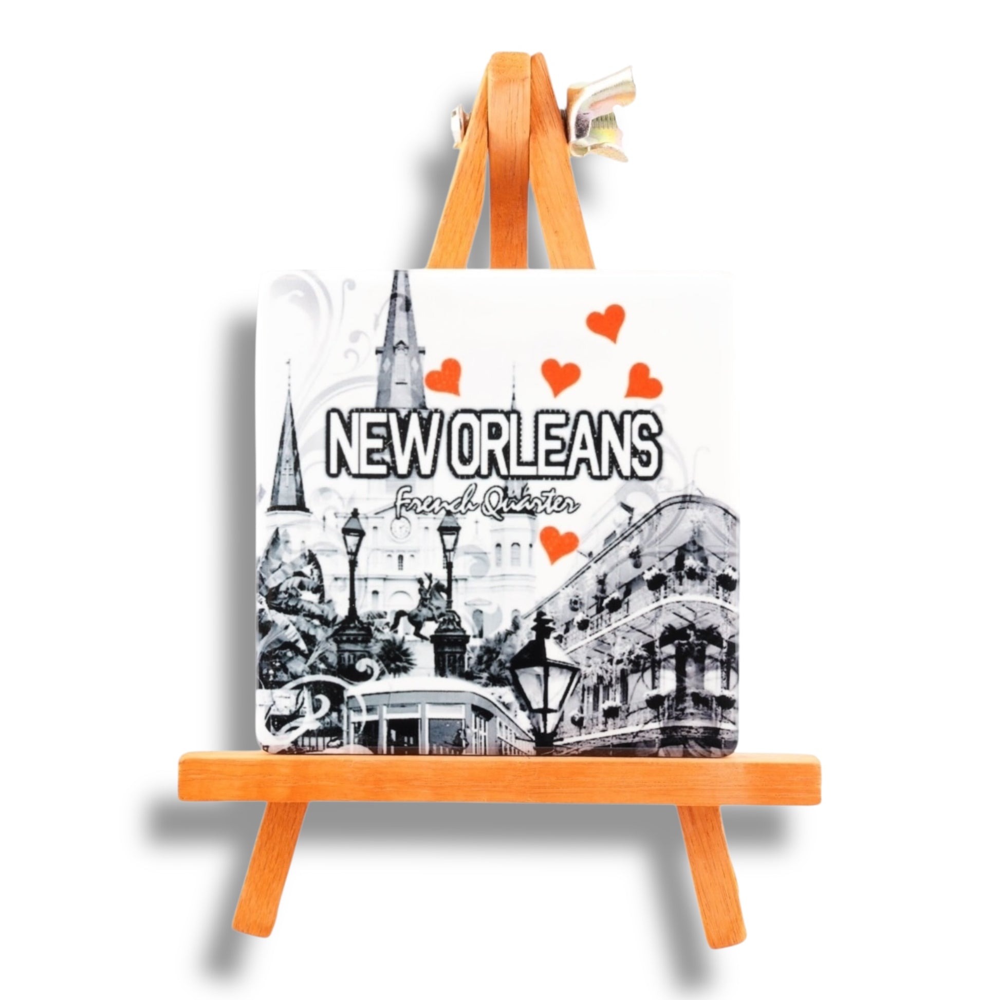 Cityscape With Hearts Ceramic Magnet - local art, durable - Refrigerator Magnets - New Orleans Souvenir