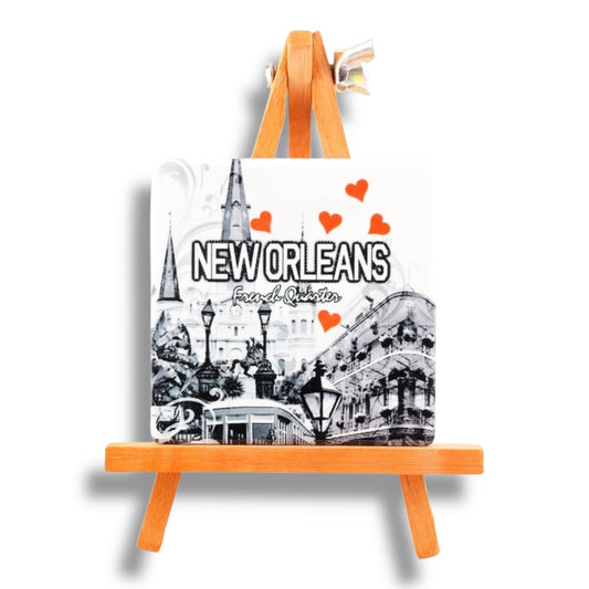 Cityscape With Hearts Ceramic Magnet - local art, durable - Refrigerator Magnets - New Orleans Souvenir