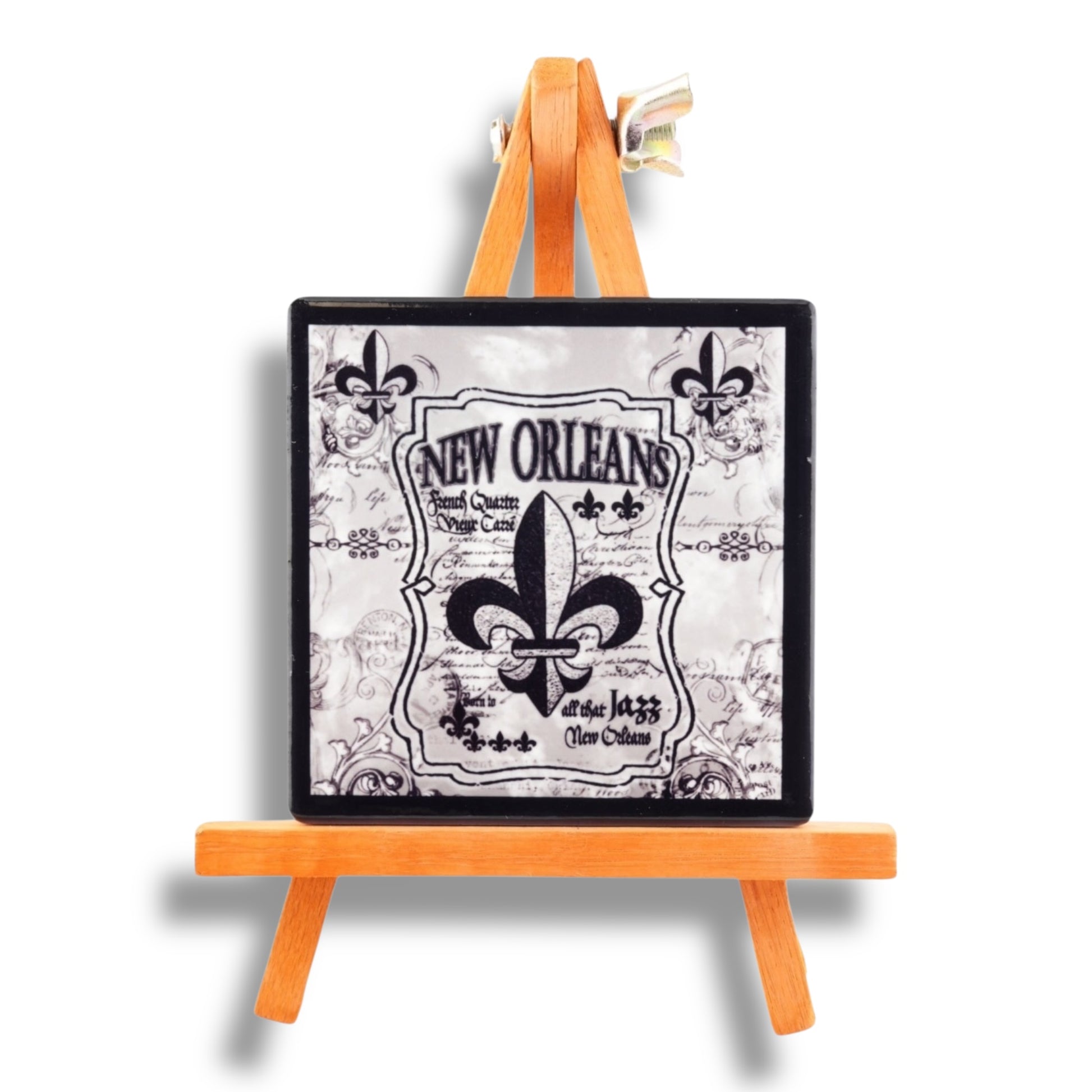 Fleur De Lis Black & White Ceramic Magnet - Refrigerator Magnets - New Orleans Souvenir