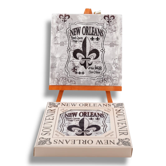 Fleur De Lis Black & White Ceramic Coaster - local art, durable - Coasters - New Orleans Souvenir
