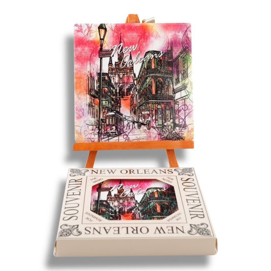 New Orleans Watercolor Cityscape Ceramic Coaster - local art - Coasters