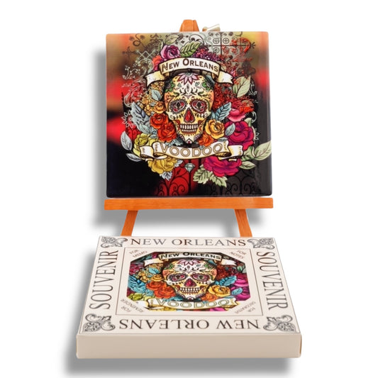 Green Voodoo Skeleton Ceramic Coaster - local art - Coasters - New Orleans Souvenir