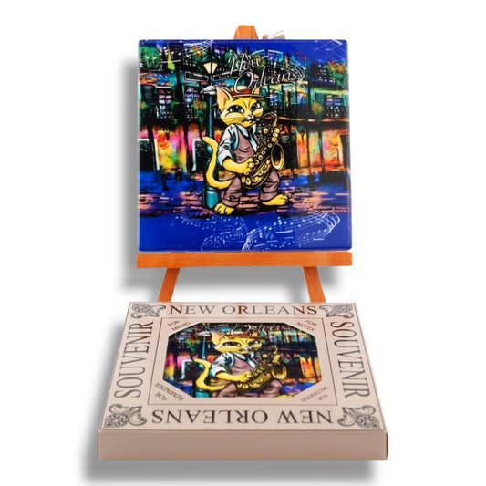 Jazz Cat Ceramic Coaster - Coasters - New Orleans Souvenir
