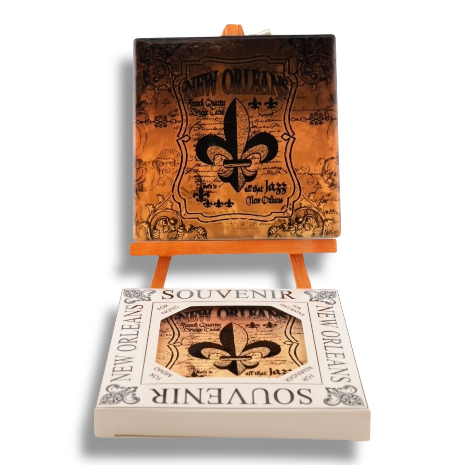 Fleur De Lis Black & Gold Ceramic Coaster - local art - Coasters - New Orleans Souvenir