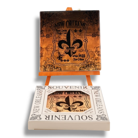 Fleur De Lis Black & Gold Ceramic Coaster - local art - Coasters - New Orleans Souvenir