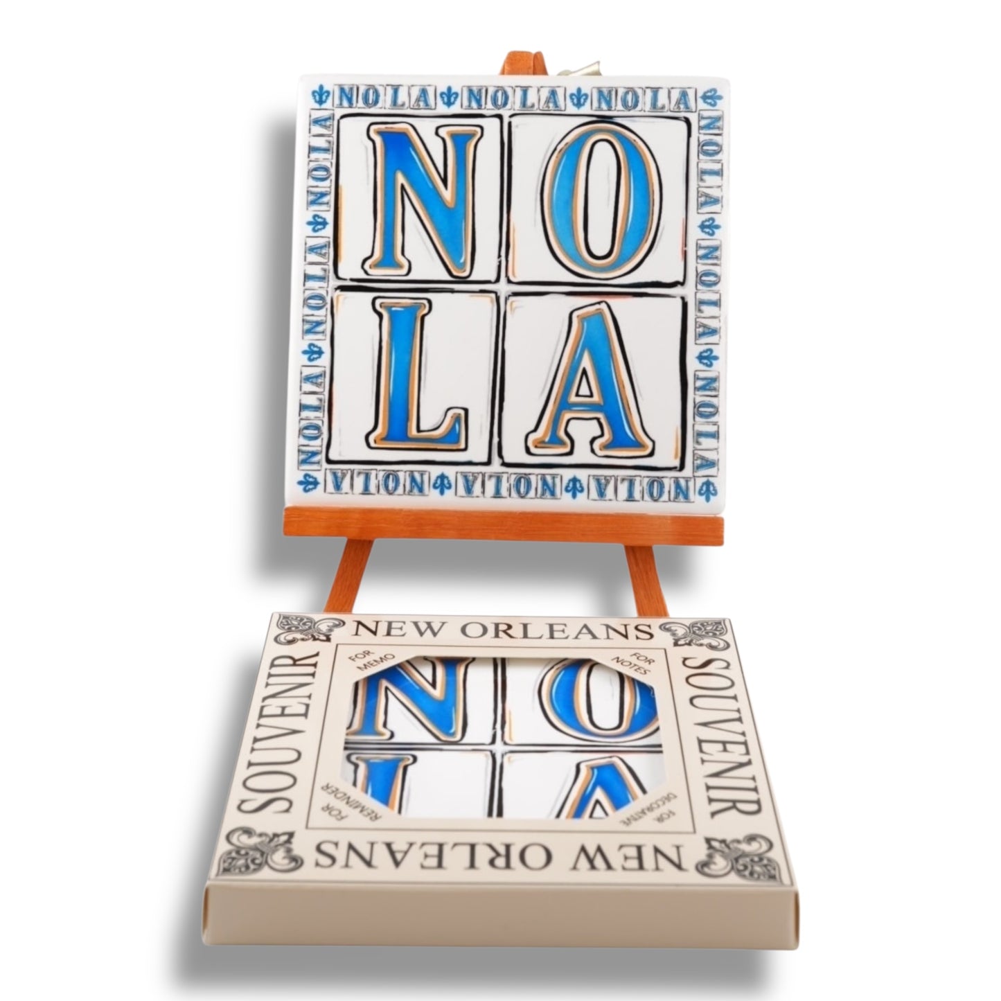 NOLA White & Blue Ceramic Coaster - Coasters - New Orleans Souvenir