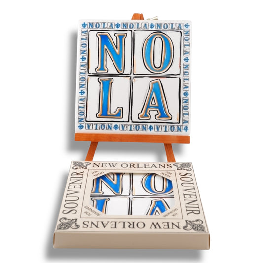 NOLA White & Blue Ceramic Coaster - Coasters - New Orleans Souvenir