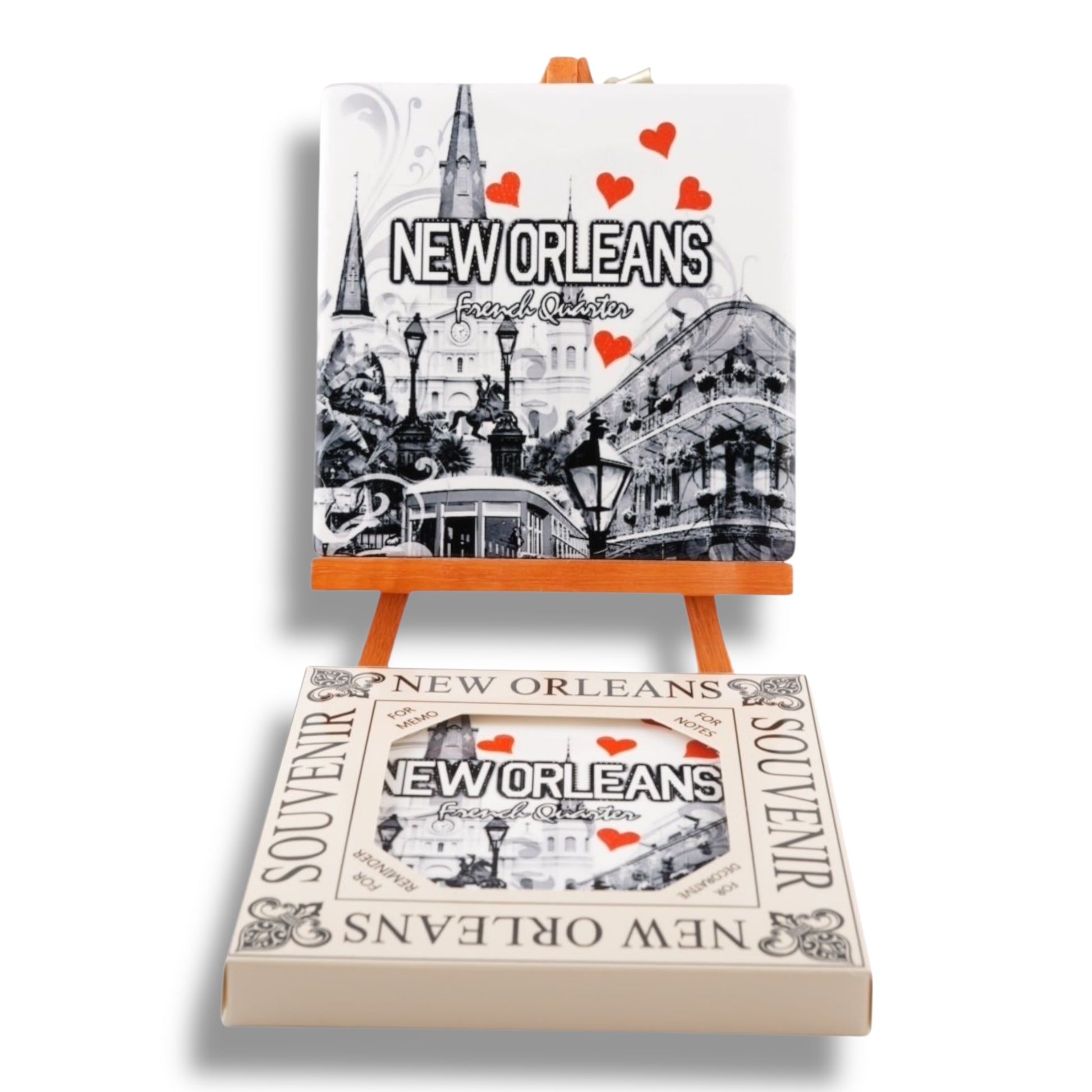 Cityscape With Hearts Ceramic Coaster - Coasters - New Orleans Souvenir