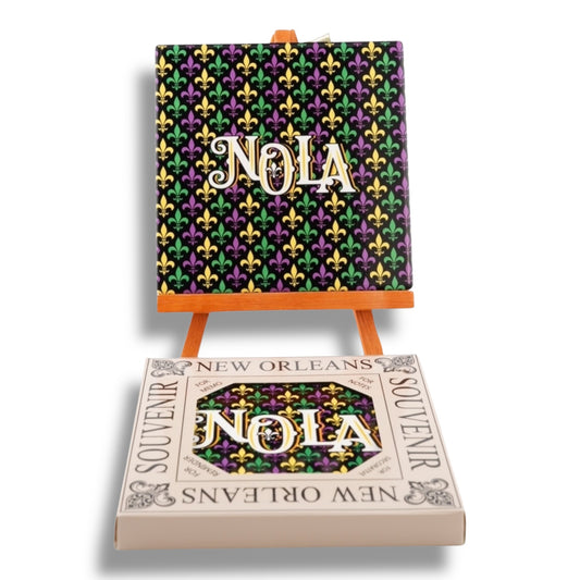 NOLA Mardi Gras Ceramic Coaster - local art - Coasters - New Orleans Souvenir