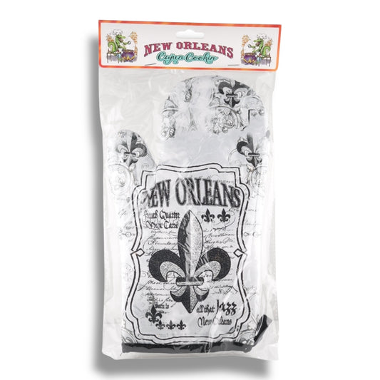 Fleur De Lis Black & White Oven Mitt - Potholders & Oven Mitts - New Orleans Souvenir