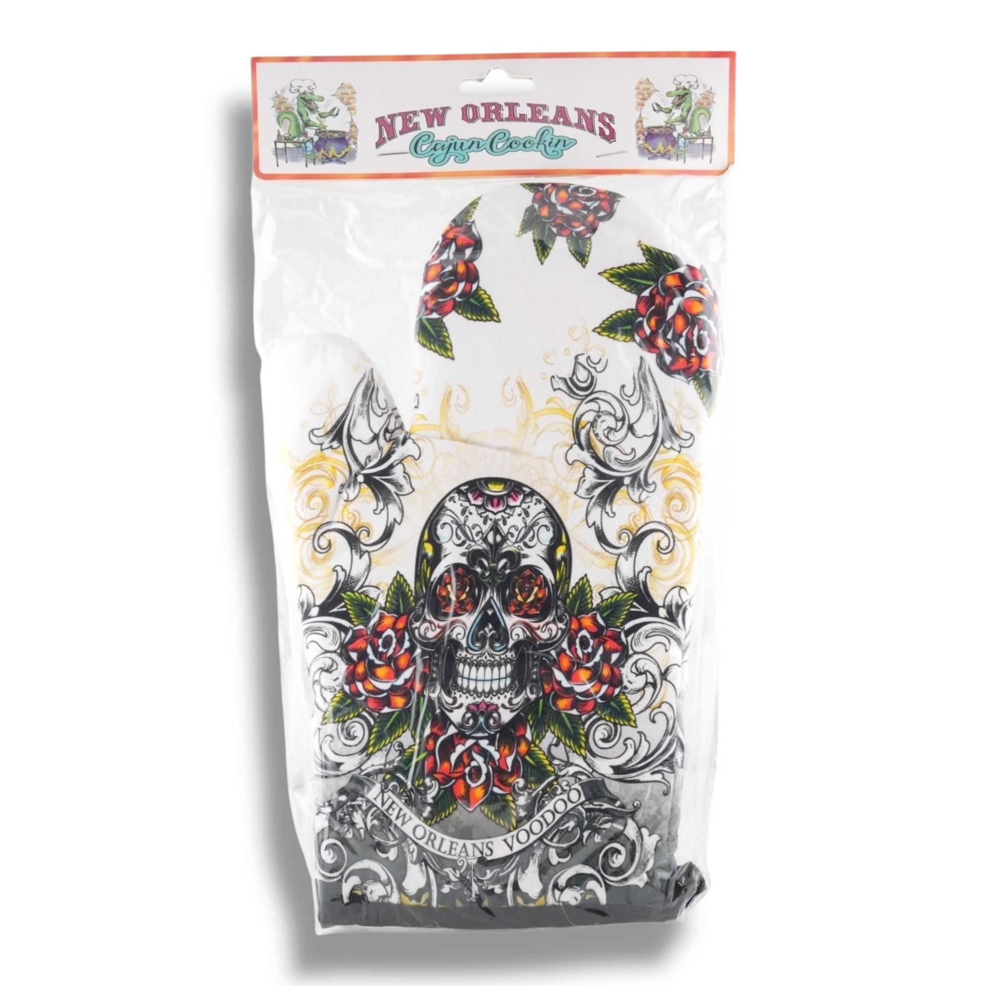 White Voodoo Skeleton Oven Mitt - local art, vibrant - Potholders & Oven Mitts - New Orleans Souvenir