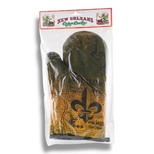 Fleur De Lis Black & Gold Oven Mitt - Potholders & Oven Mitts - New Orleans Souvenir