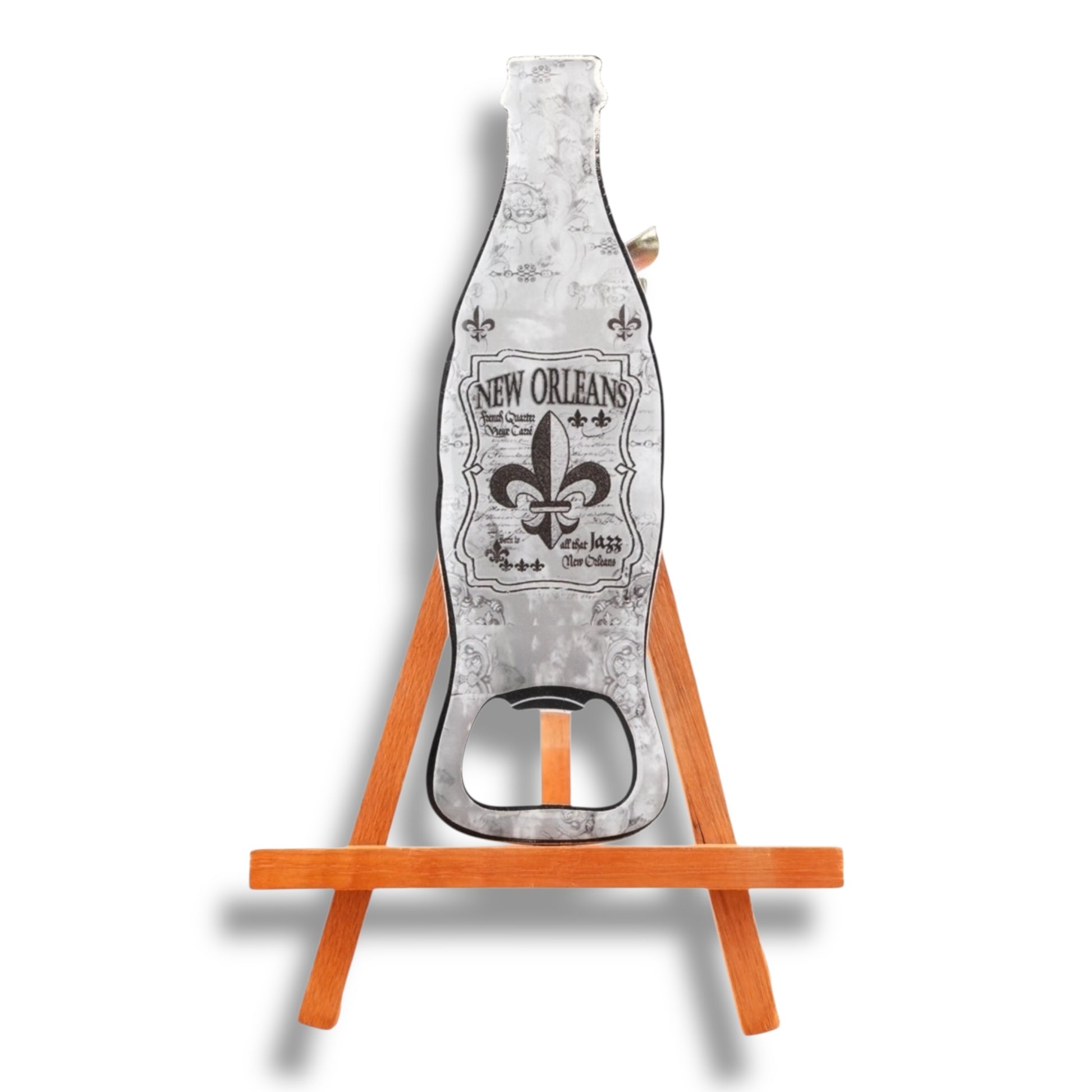 Fleur De Lis Black & White Bottle-Shaped Opener - Bottle Openers - New Orleans Souvenir
