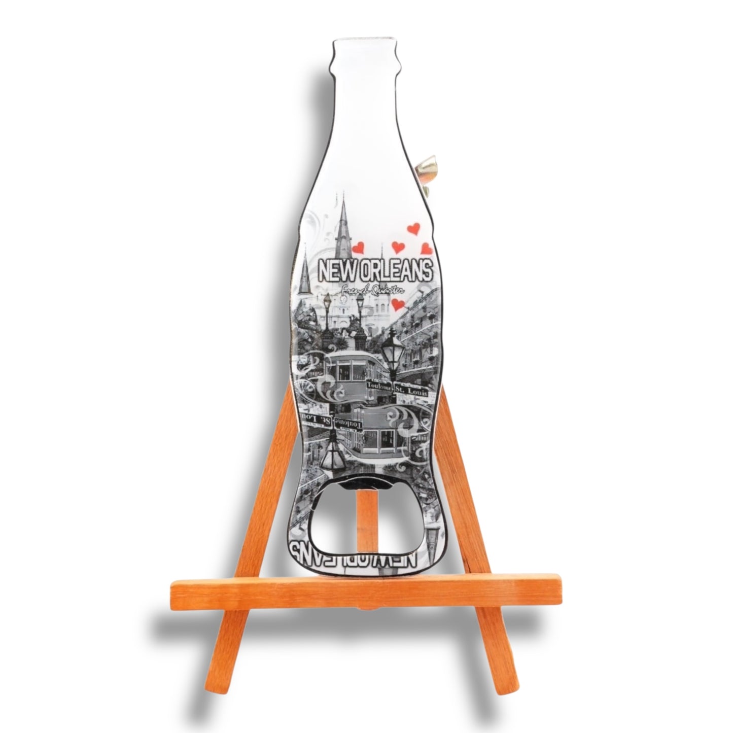 Cityscape With Hearts Bottle-Shaped Opener - local art, durable - Bottle Openers - New Orleans Souvenir